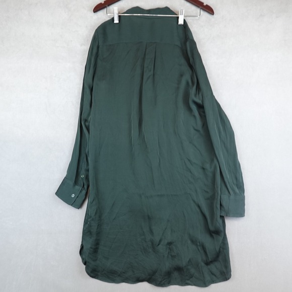 Quince Washable Stretch Silk Shirt Dress Forest Green Womens XL Long Sleeves - Picture 9 of 10